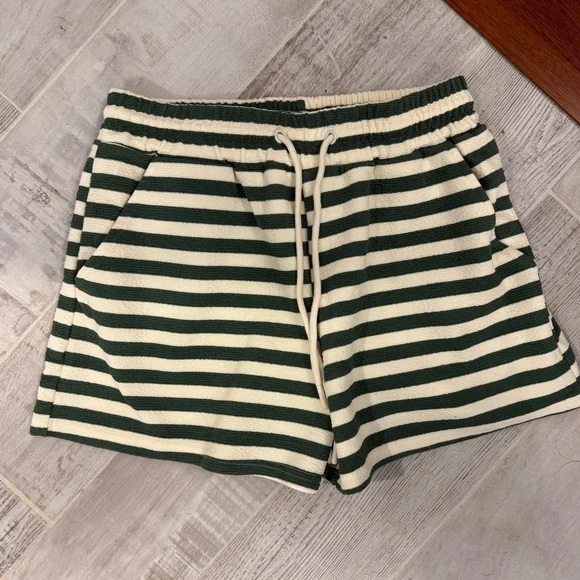 Green and White Striped Shorts - Picture 1 of 4